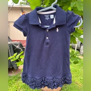 Infant Ralph Lauren Blue Polo with Ruffle Trim Dress